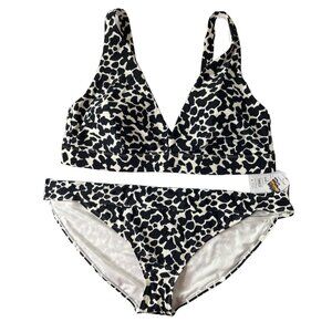 Time And Tru Two Piece Swimsuit Bikini Womens 3X Black White Animal Print New